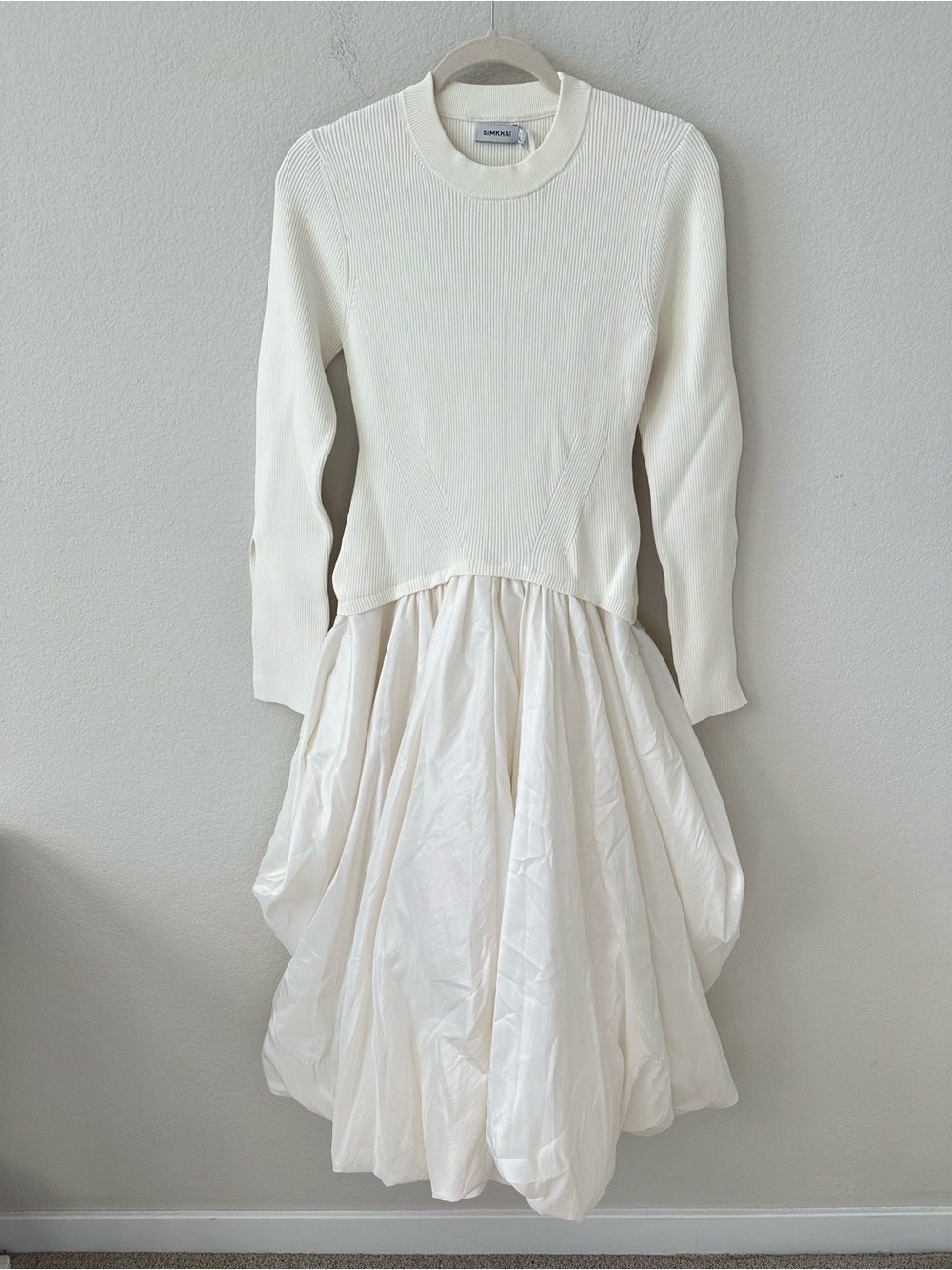 SIMKHAI Kenlie Taffeta Knit Midi Dress in Ivory SZ M NWT - Picture 2 of 6